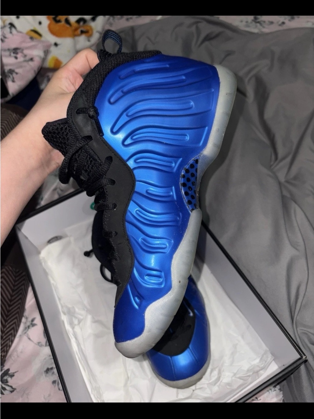 Nike Men's Metallic Blue and Black Foamposite Sneakers
